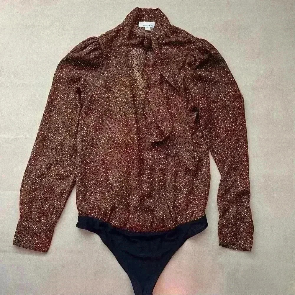 Leopard Bodysuit Brown & Black Leopard Print Long Sleeve Bodysuit Small